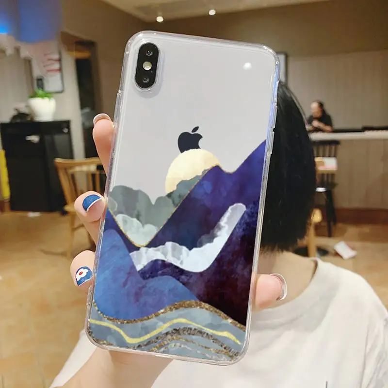 

Mountain Marble Moon aesthetics Phone Case Transparent for iPhone 6 7 8 11 12 s mini pro X XS XR MAX Plus