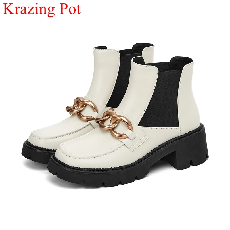 

Krazing Pot big size 43 high heels Chelsea boots fashion chain winter shoes platform brand casual office lady ankle boots l06