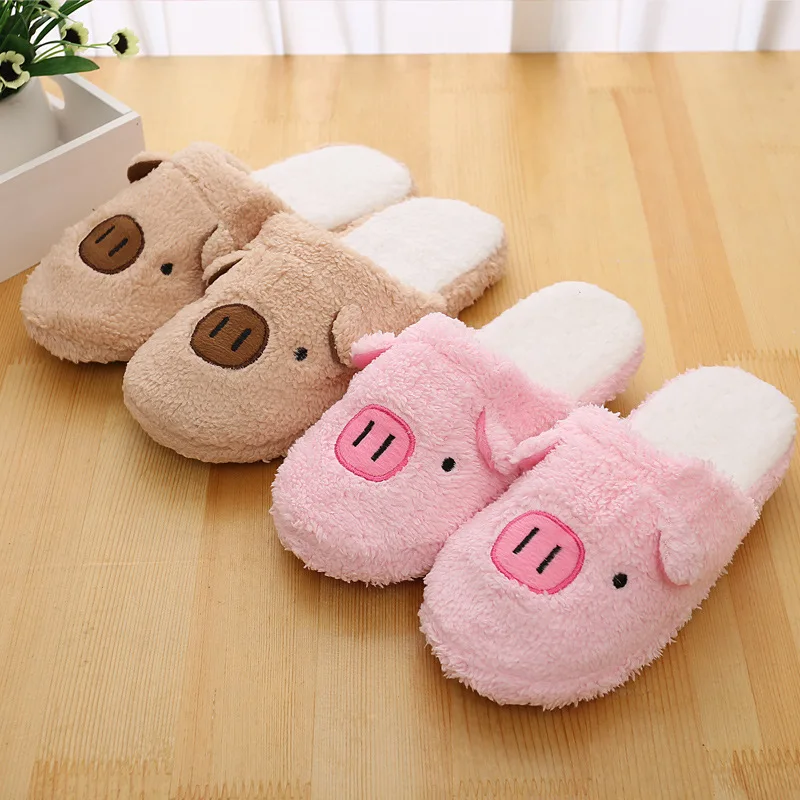 Тапки женские зимние плюшевые мягкие Нескользящие мультяшный рисунок свиньи