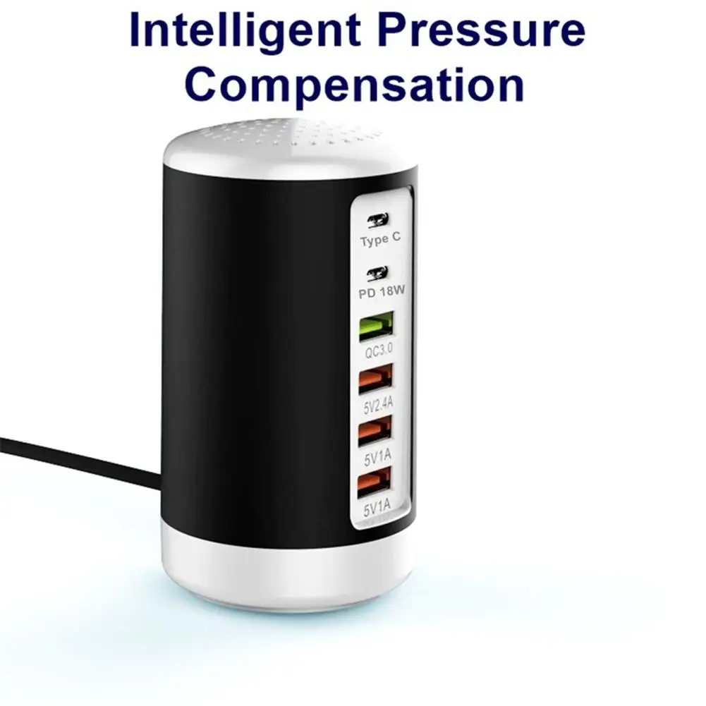 

6-port Fast Charger USB Smart Charger US Plug Thick Copper Wire 65WPD High Power PD Fast Charge QC3.0