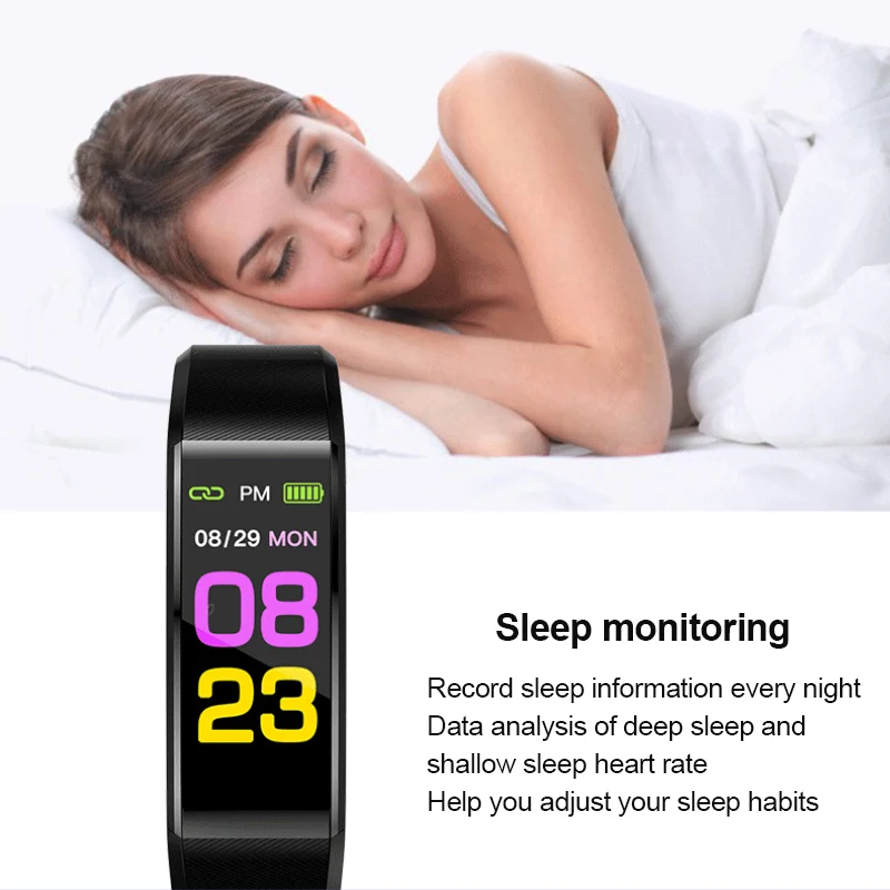 

Portable Bluetooth Fitness Sports Bracelet Smart Bracelet Body Temperature Heart Rate Blood Pressure measuring 115plus