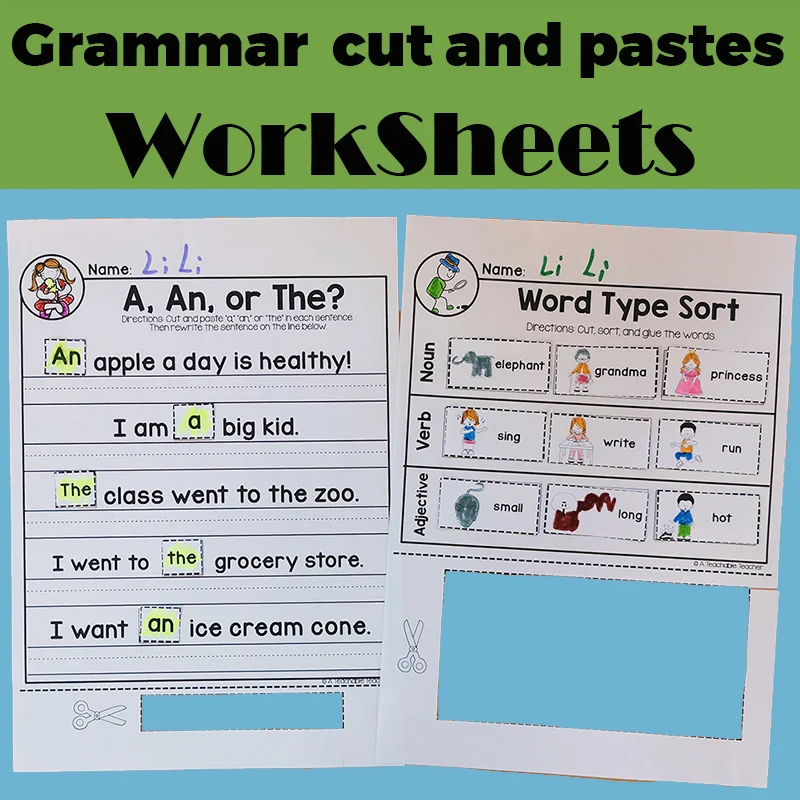 Grammar Cut and Pastes Exercise Learning English Workbook Educational Training Book for Kids Classroom Toys | Игрушки и хобби