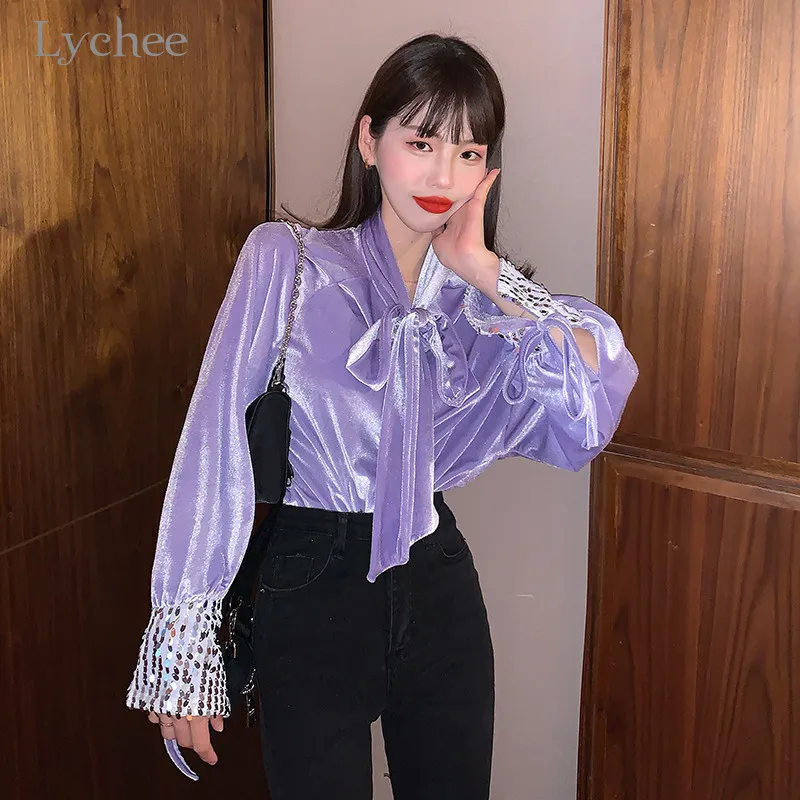 Lychee спортивный свитер Harajuku Одноцветный Цвет Бархат Женская рубашка блузка с