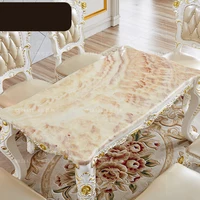 Dining Table Pink Dragon Jade Marble Long Dining Table Leather Dining Chair European-style White Gold-painted Solid Wood