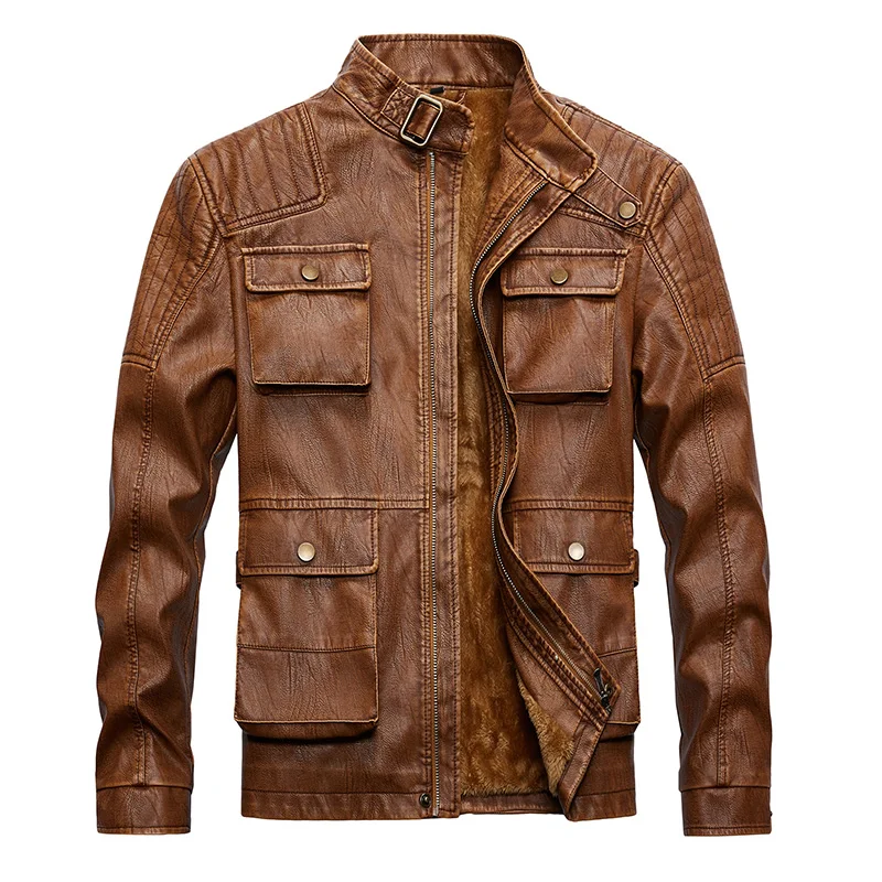 

Exported to America Men's Leather Jacket Pop Fashion Motorcycle Leather Jacket Fleece Male Outerwear Zipper Leather Jackets Coat
