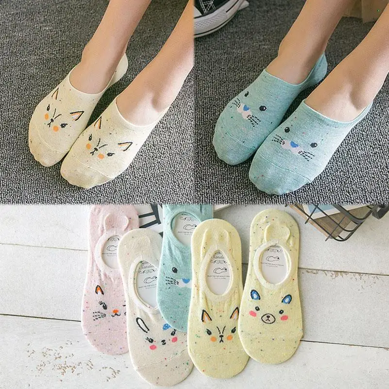 

5 Pairs Women's Socks Cute Girls Art Socks Cartoon Animals Cotton Soft Sox Creative Kawaii Boat Socks Meias Print Women Casual