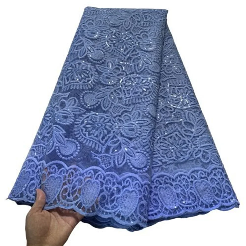 

Nigerian Milk silk Lace Fabric French Net Lace Fabric African Lace Fabric Blue High Quality Lace Fabric 5 Yards For Party Dress