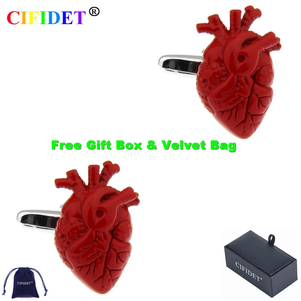 

Запонки марки CIFIDET, модные запонки с красным цветным сердцем, запонки для рубашек с бархатной сумкой и подарочной коробкой, ювелирные аксесс...