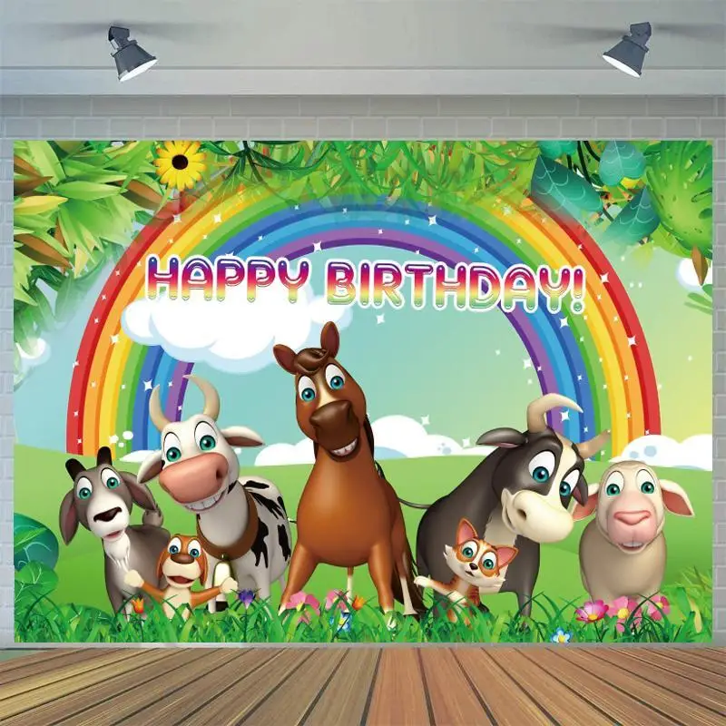 

Виниловый фон для фотосъемки с дикими животными джунглей сафари день рождения зеленый лес Радуга