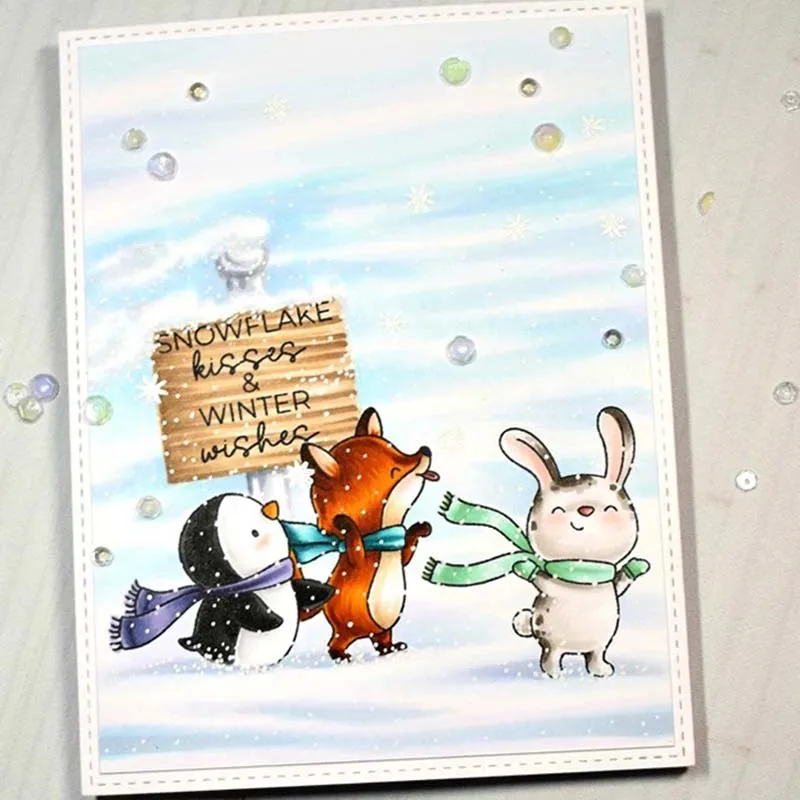 С рисунком пингвина и олень металлический Трафаретный вырубной штамп прозрачные