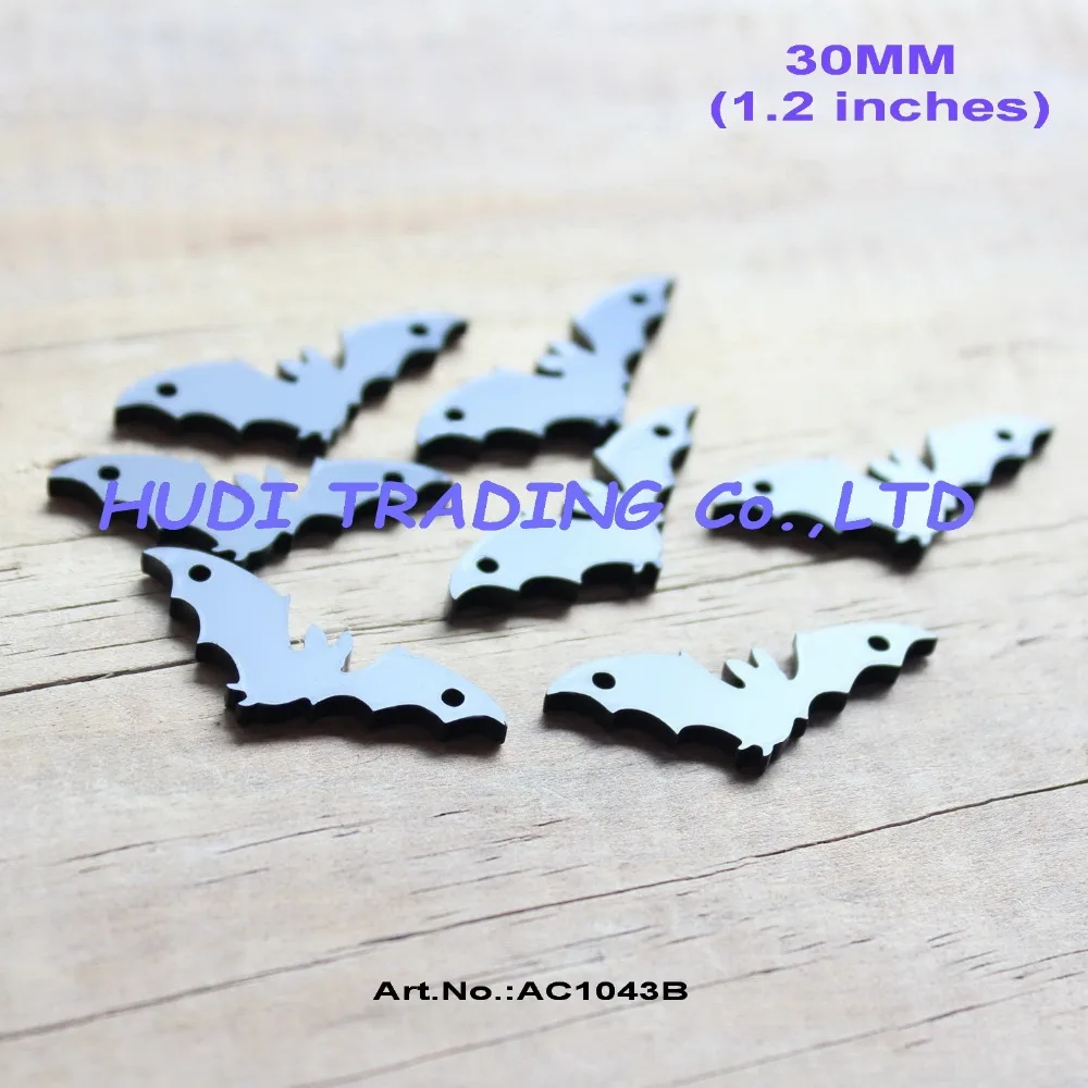 (20 шт./лот) 30 мм браслет с 2 отверстиями летучая мышь черные акриловые хеллоуины