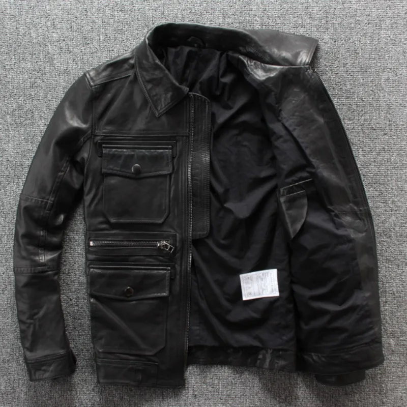 Куртка-карго мужская из натуральной овечьей кожи с несколькими карманами