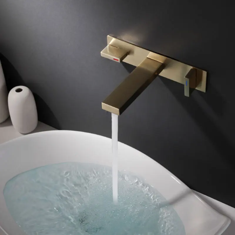 Темный кран для раковины из двух частей который умывается лицом матовый золотой |