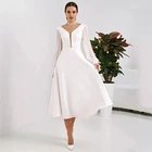 Weiyin AE0732 свадебное платье длиной до середины икры 2022 скромный прозрачный корсет с V-образным вырезом однотонные Свадебные платья с длинными рукавами на заказ