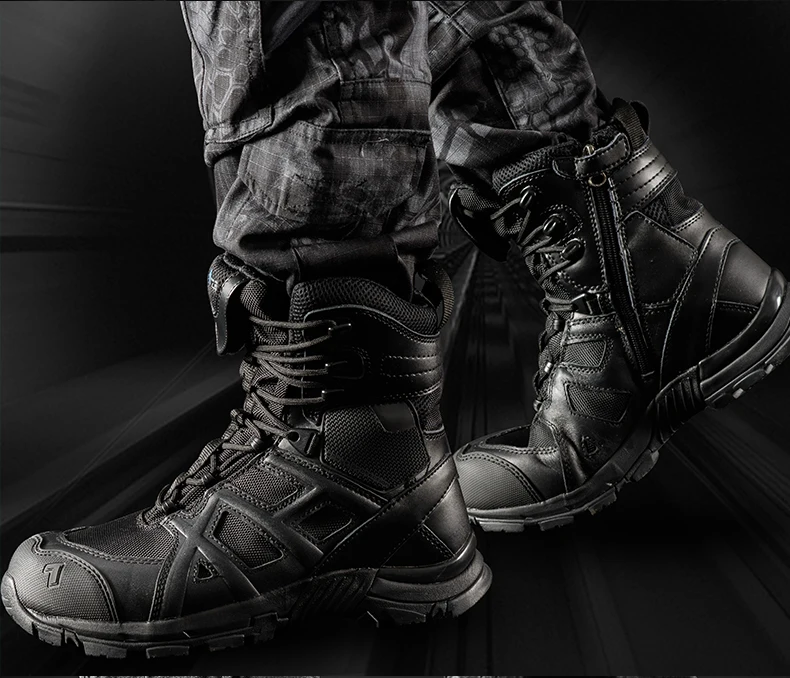 High Tube Leather Mesh Breathable Antiskid Military Combat Tactical Boots Outdoor Sports Training Climbing Desert Hiking Shoes