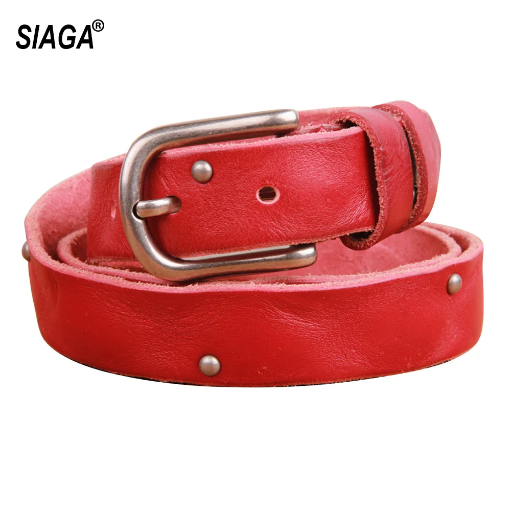 Brand Name Women's Solid Cowhide Leather Female Pin Buckles Metal Fancy Vintage Belts Rivet Designers 2.8cm FCO049