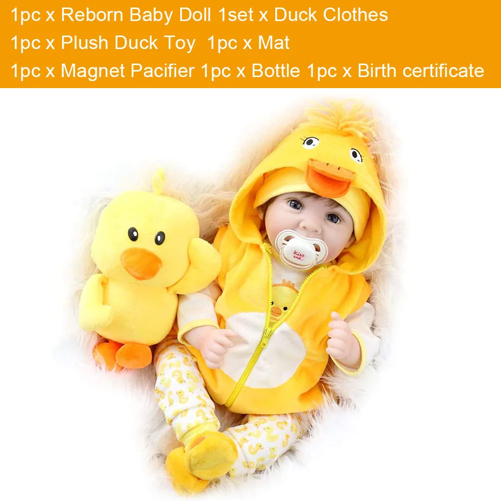 

22inch Soft Silicone With Clothes Duck Toy Collectibles Reborn Baby Doll Real Touch Lovely Non Toxic Lifelike Handmade Playmate