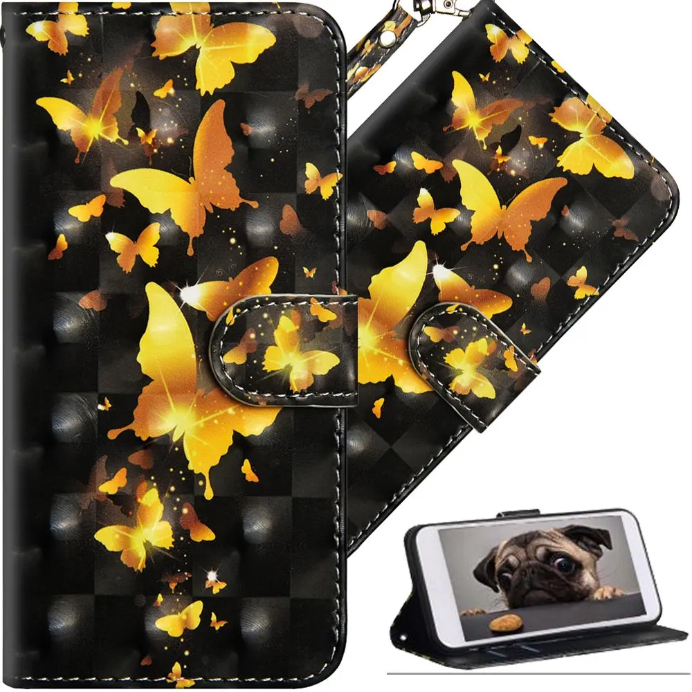 Gold butterfly 3D Wallet Case For Xiaomi Redmi Note 8 7 6 5 Pro Redmi 8 7A 7 6 K20 Cover PU Leather Case For Xiaomi Mi 9T 8 SE A2 A3 lite CC9 - Цвет: Gold butterfly