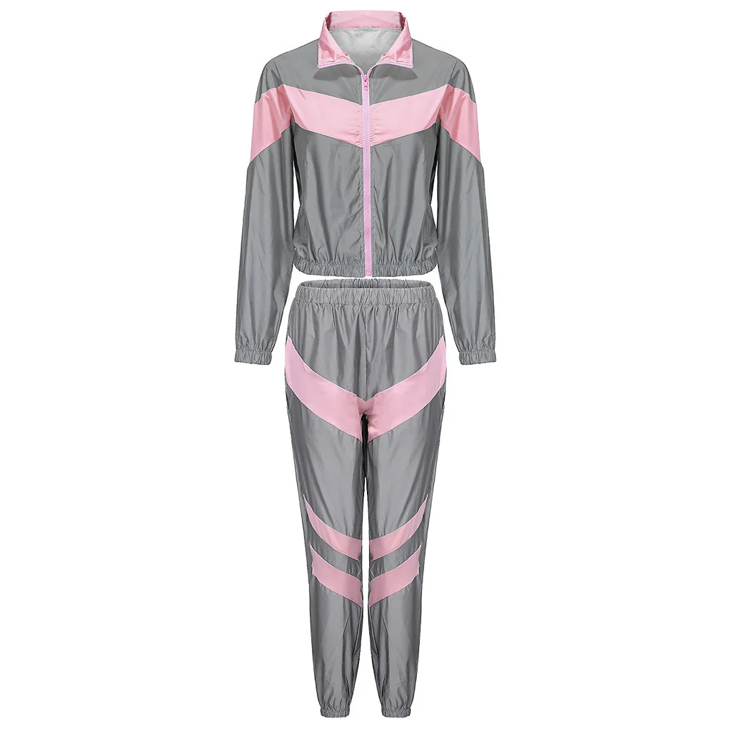 

Hot Sale Hot Summer European and American Women's Stitching Reflective Sports and Leisure Suit Two-piece Suit Casual Full