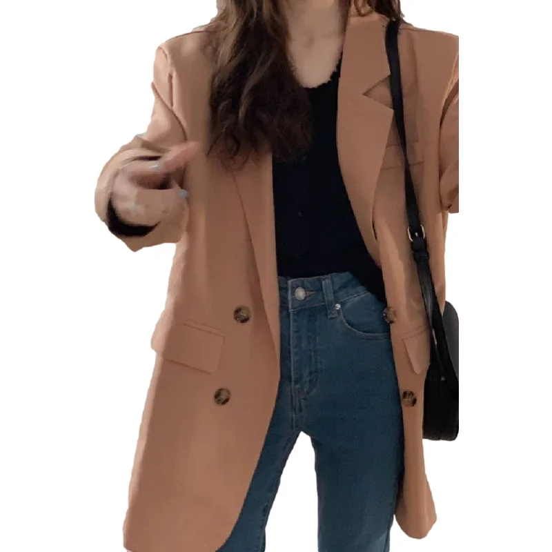 

New Suits Female Vintage Autumn Notched Collar Plaid Women Blazer Breasted Jacket Casual Pockets Womens Suits Coat Blazers Suits