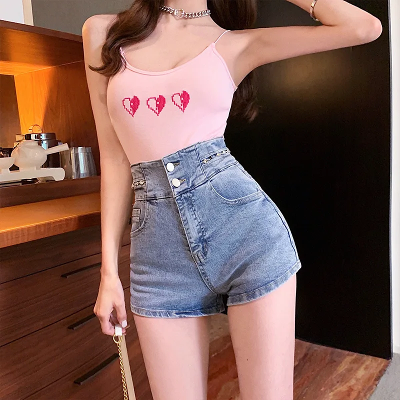 

2021 New Fashion Summer high waist wide leg jeans Hot Drilling cotton Denim Shorts Women Students Jeans Shorts