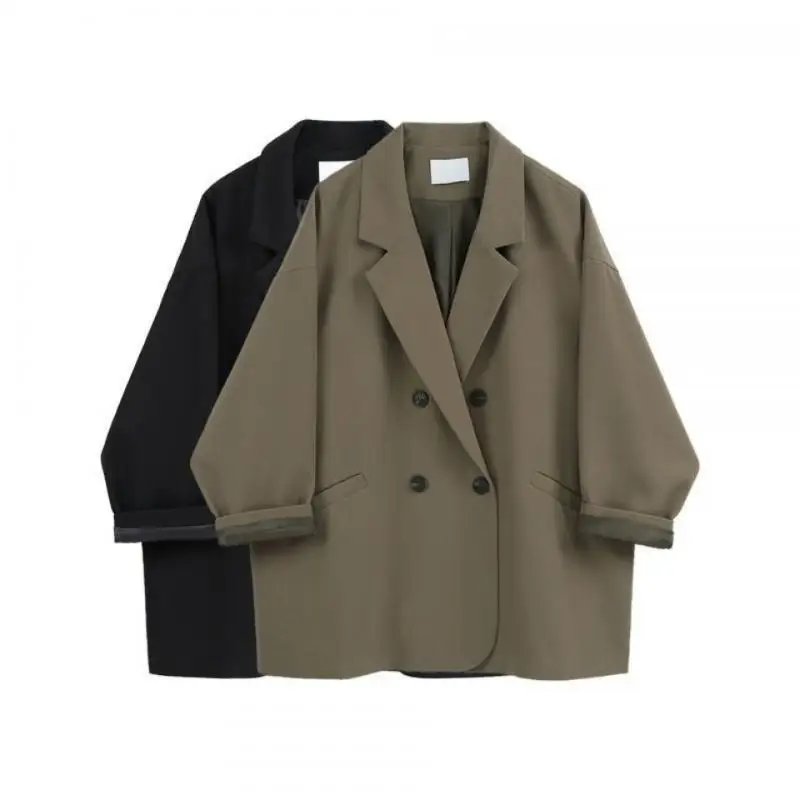 

Mid-Length Women's Office Suit Jacket Fashion Double Breasted Cardigan Top Loose Vintage Women Long Sleeve Coat Solid