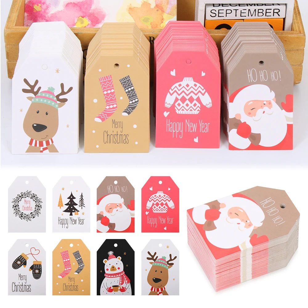 100 шт. DIY крафт-бирки с веревкой рождественские этикетки оберточная бумага для