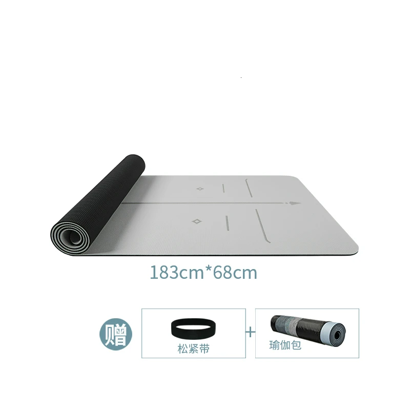 gray line Расширяющийся нескользящий TPE коврик для йоги, коврик для фитнеса, Esterilla, Йога, Пилатес, танцевальная гимнастика, коврик для начинающих с ковриком для йоги, сумка и ремень - Color: gray line
