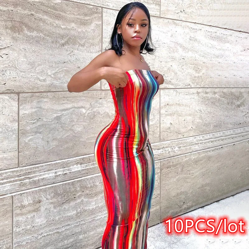 

10 шт. платье без бретелек, женское сексуальное платье без рукавов с открытыми плечами, женское платье с принтом, Клубные наряды оптом