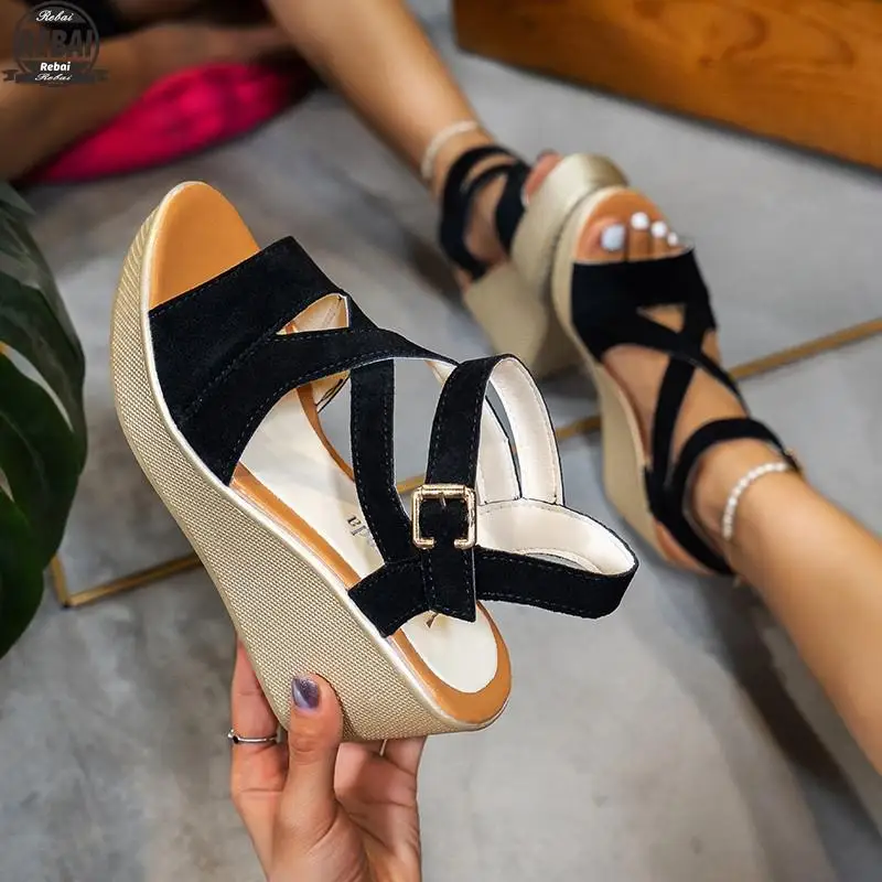 

2021 Womens Ladies sandals Fashion Casual Peep Toe Wedges Platforms fish mouth Buckle Summer Casual Roman Sandals Shoes #43