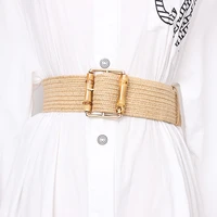 new elastic weaving womens belt brand high quality bohemian bamboo needle buckle grass knitting dress cintos off white belt
