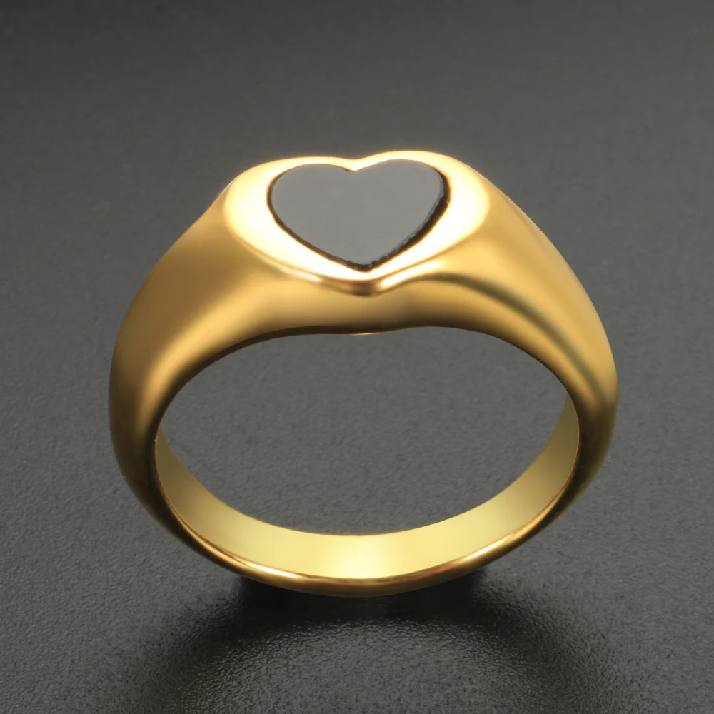 

ZMFashion Black Acrylic Heart Shaped Ring White Natural Shell Love Ring For Women Engagement Wedding Ring Jewelry Gift