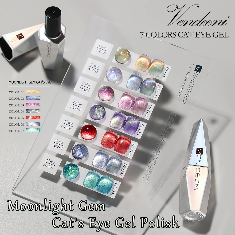 

Vendeeni 7 Colors/Set Moonlight Gem Cat Eye Gel Nail Polish Magnetic UV LED Gel Varnish Moonlight Effect Cat's Eye Gel Lacquer