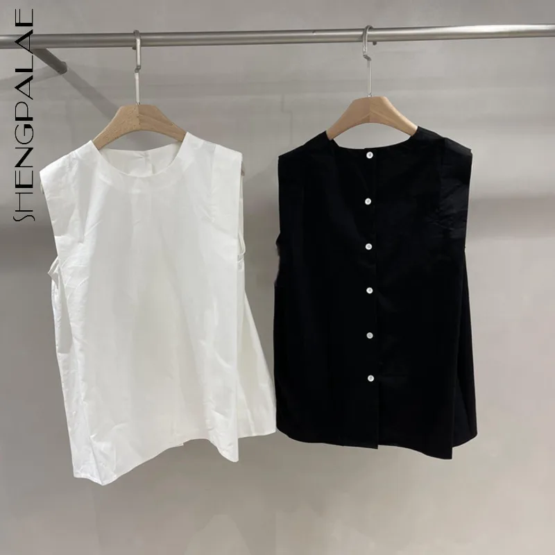 SHENGPALAE модная белая блузка без рукавов Женская Осенняя новинка 2022 с круглым