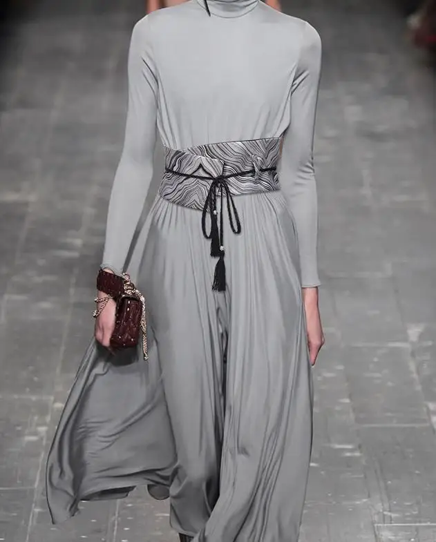 Новинка модный широкий пояс серого цвета Оби Cummerbund с кисточками бант завязанный