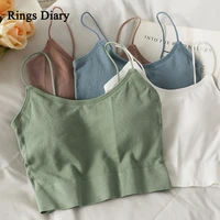 rings diary women bra tops spaghetti strap tops with inner removable pad summer solid color beach slim fit crop bra tops new