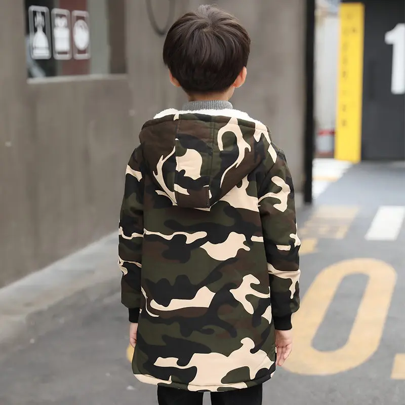 Русская детская зимняя камуфляжная куртка теплая с капюшоном камуфляжным