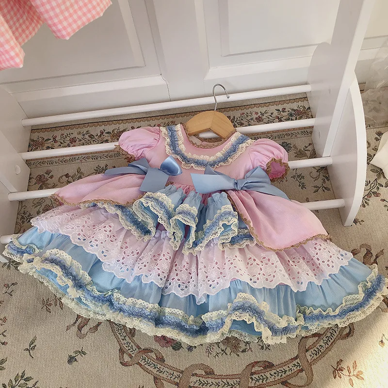 Кружевное платье принцессы с оборками для маленьких девочек весна 6948