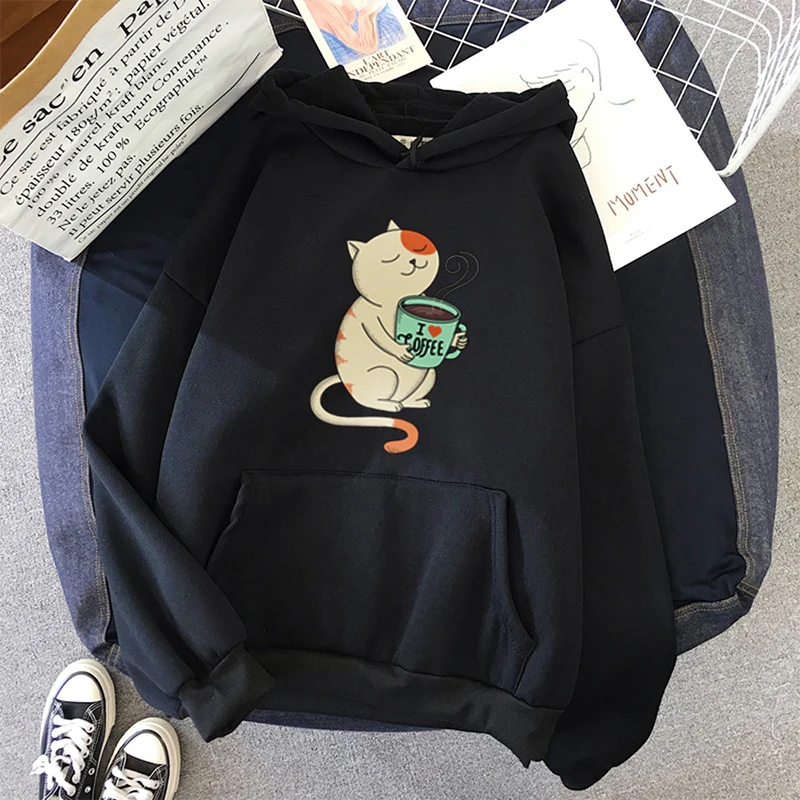 

I love coffee cat Hoodies cotton men and Women's Hooded Sweatshirt Winter Harajuku Oversize Loose Sweatshirt Streetweaer Hoodie