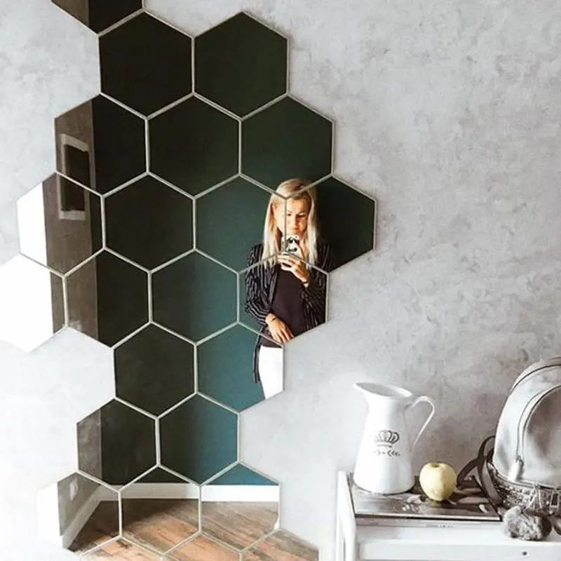 Multi-piece Package Hexagonal Honeycomb Mirror Acrylic Wall Decoration Home Decoration Accessories for Living Room Wallpaper