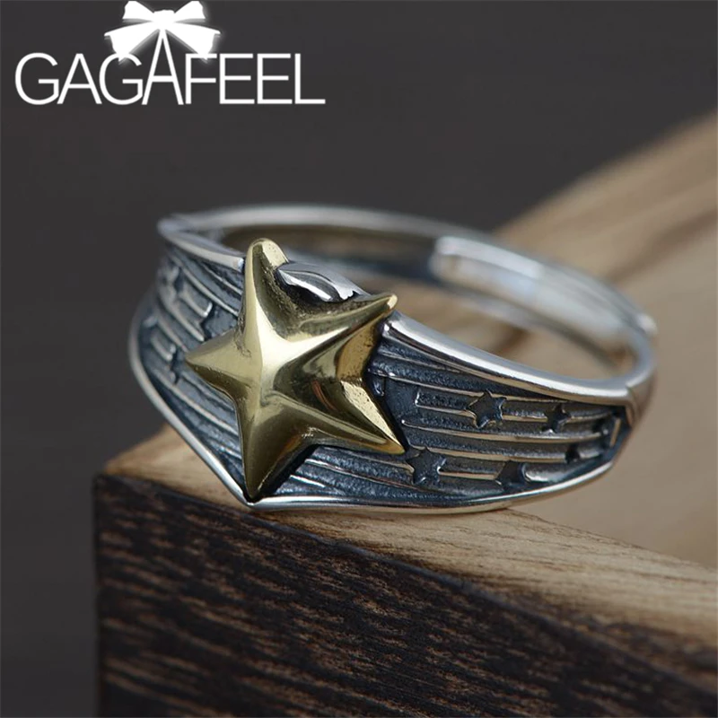 GAGAFEEL реальное искусственное серебряное кольцо модное Золотое Открытое с