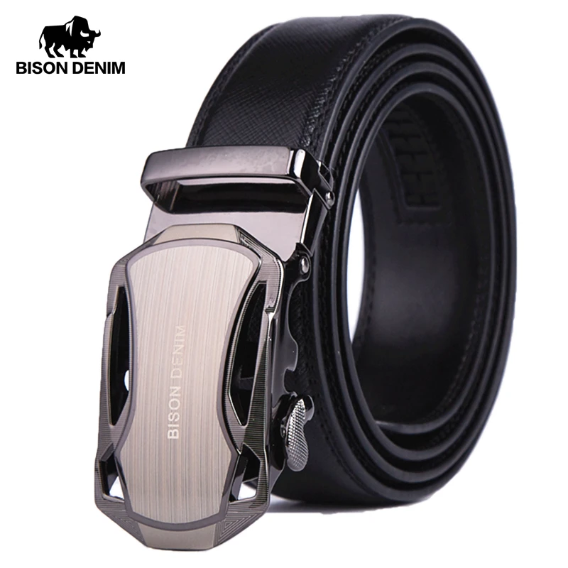 BISON DENIM Men Belt Genuine Leather Luxury Strap Male Belts for Business Men Automatic High Quality Buckle Gift Belts N71303