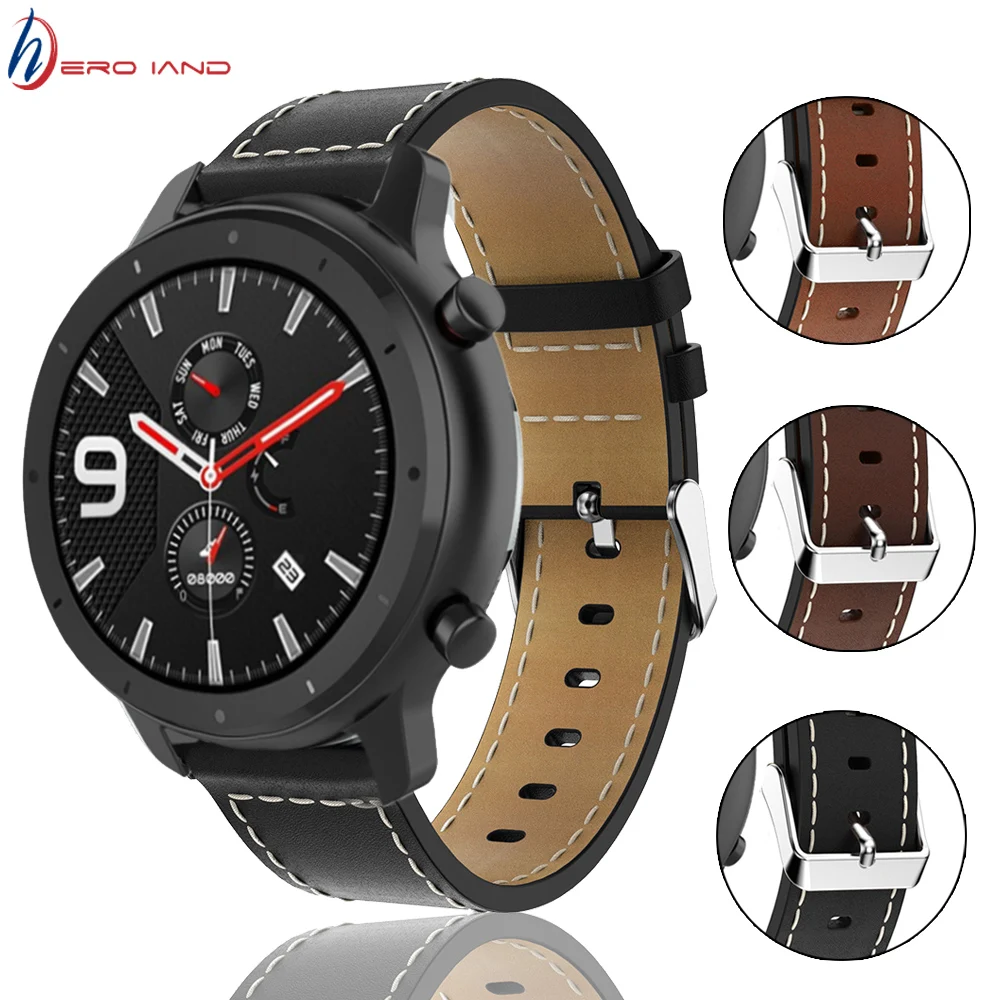 Кожаный ремешок для смарт часов Xiaomi Huami Amazfit GTR 47 мм браслет Huawei Watch GT 2 /Samsung Gear S3