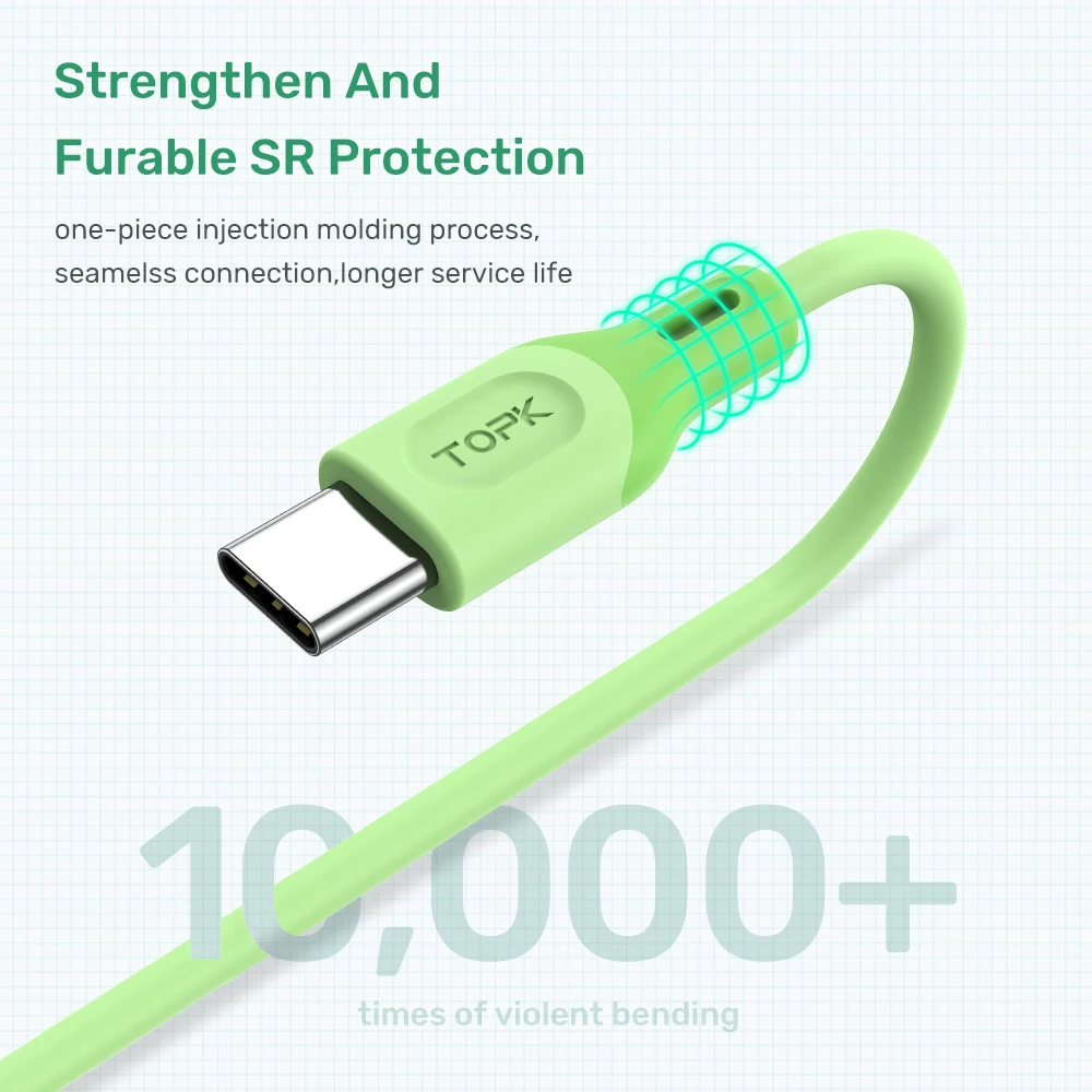 TOPK AN84 Micro USB Type C кабель для XiaoMi redmi note 9 3A Быстрая зарядка жидкий силиконовый