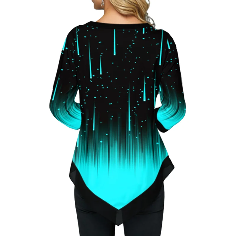 Блузка женская с длинным рукавом V-образным вырезом и принтом | Женская одежда