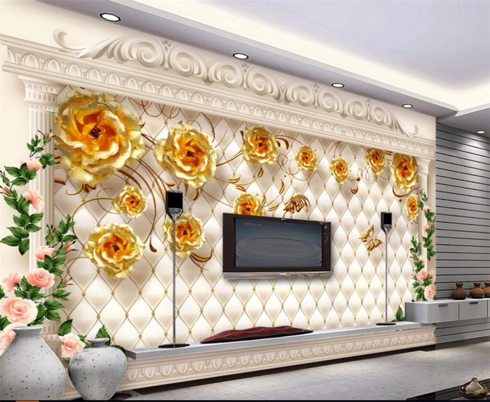 Большой заказ обоев Европейский роскошный золотой розовый мягкий пакет римская