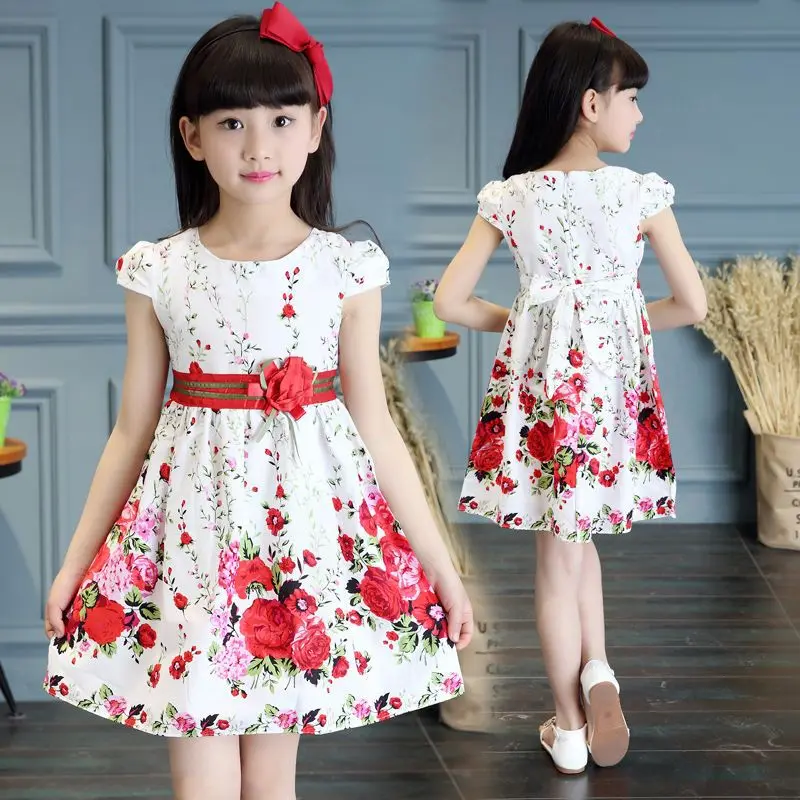 2021 Child Summer Girl Flower Print Dress Lace Children Party Princess Fashion Teens Clothes 4 6 8 10 12 Ages | Детская одежда и
