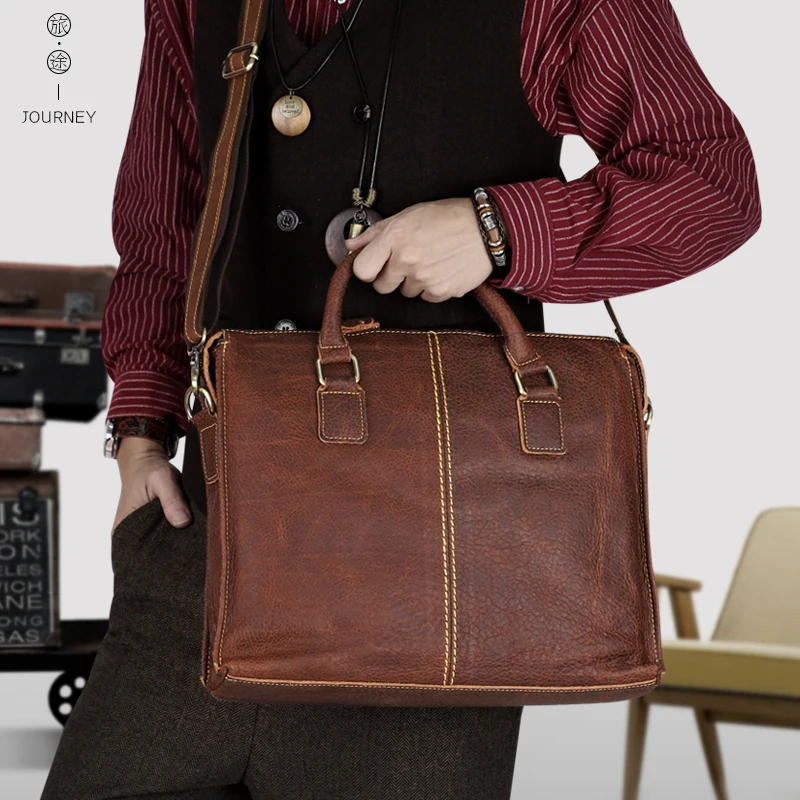 Men Briefcase Genuine Leather Laptop Bag 13.5