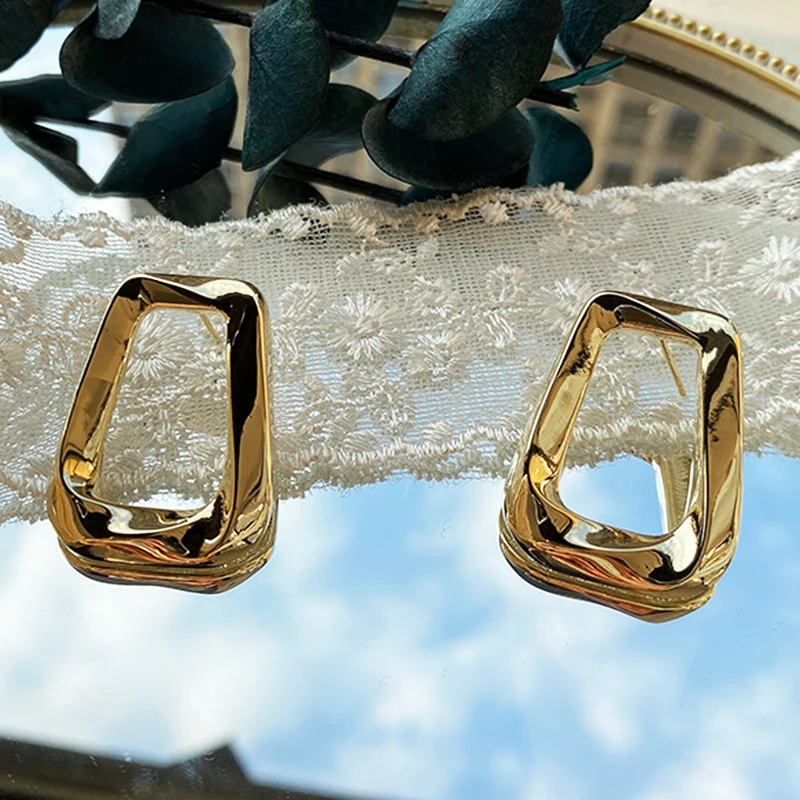 

Luxury 14K Real Gold Geometry Earrings for Women Jewelry Brilliant AAA Zirconia S925 Silver Needle Stud Wedding Party Gift