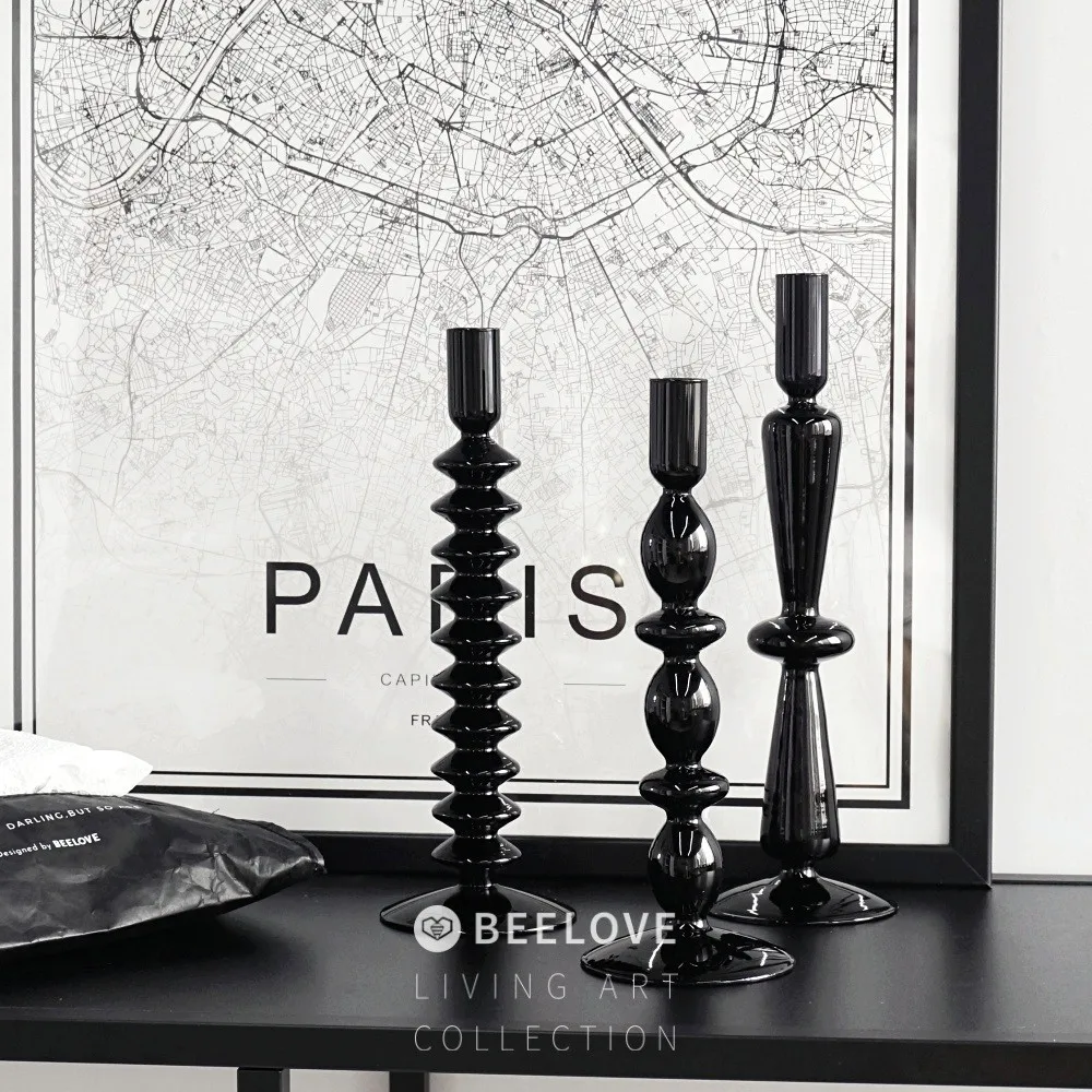 

Скандинавский Ретро черный прозрачный стеклянный подсвечник INS домашний креативный подсвечник